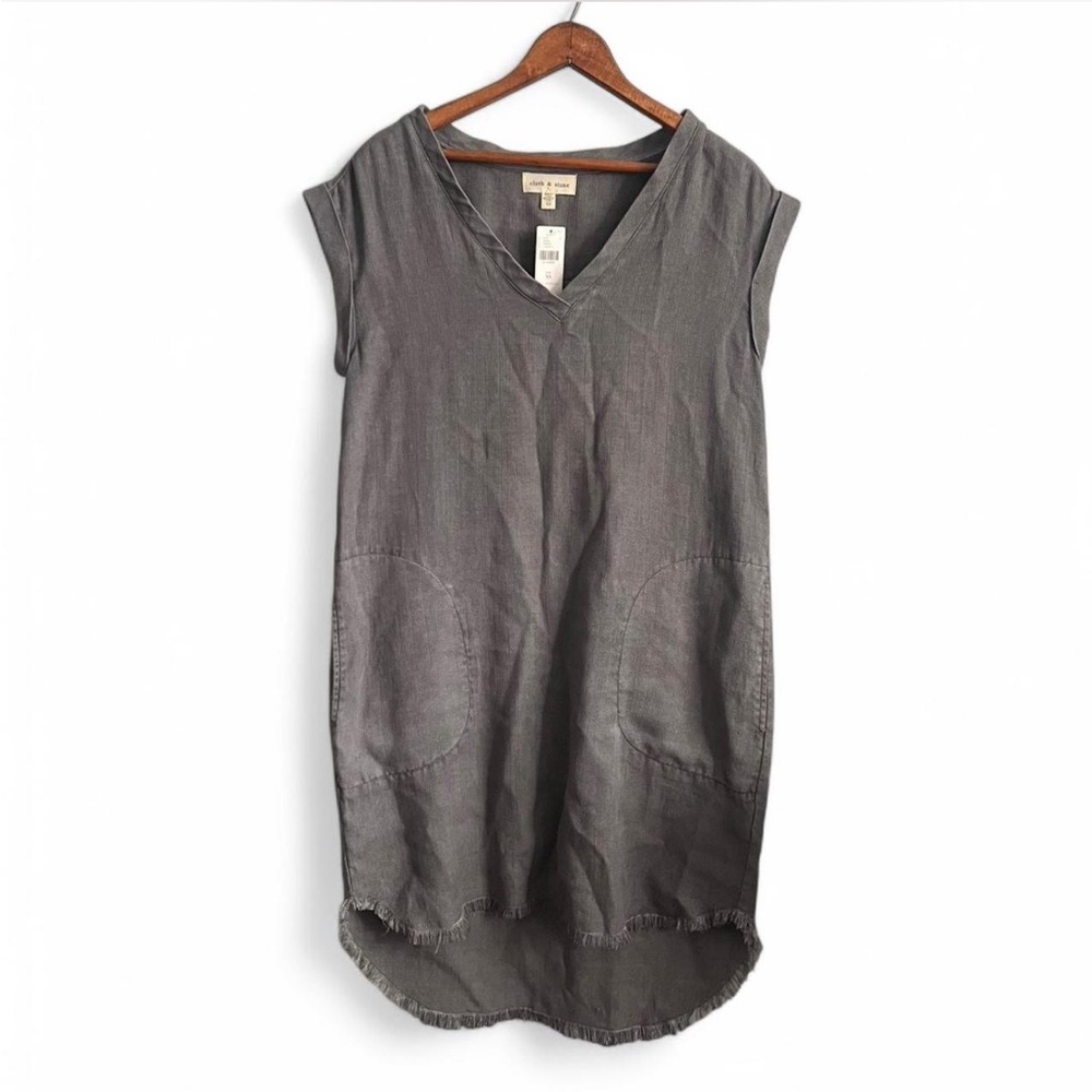 Anthropologie Cloth & Stone Gray Tencel Frayed Tunic Sleeveless Dress XS